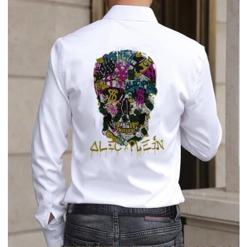 Men Rhinestone Skull Shirt Male High Quality Long Sleeve Hot Drill Shirts Casual Man Clothes Dress Shirts
