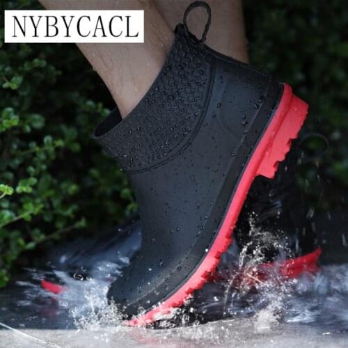 Rainshoes Mens Short Non-Slip Waterproof Shoes Warm Rain Boots Fashion Low-Top Shoe Cover Kitchen Outdoor Work Rubber Shoes NEW