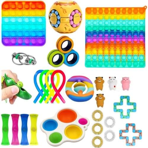 Big Size Push Bubble 27Pcs Anti stress Fidget Toys Kit Stretchy Strings toys for Adult Child Squishy Sensory Relief Stress Gift