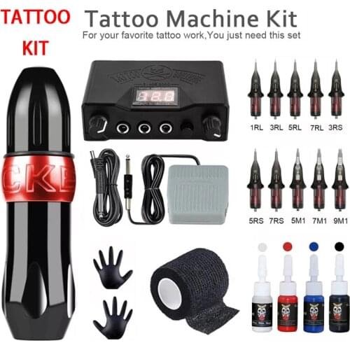Tattoo Kits Tattoo Machine Set Complete Permanent Makeup Machine Gun With Ink Power Supply Grips Body Art Tools Set Accessories