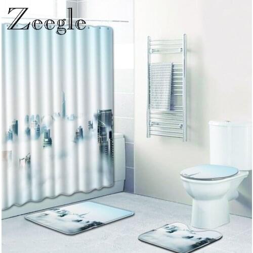 4pcs Bath Mat Set with Shower Curtain Bathroom Rug Set Toilet Carpet for Bathroom Shower Rug Bathroom Foot Mat