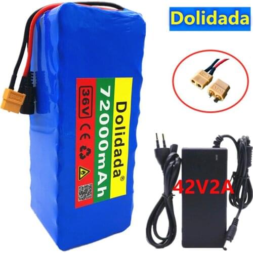 NEW XT60 interface 36V battery 10S4P 72Ah battery pack 500W high power battery 42V72000mAh Ebike electric bike BMS + 42v charger