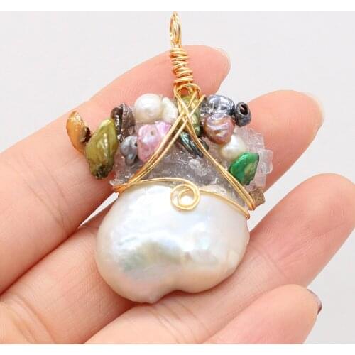 Charm Fashion Irregular Shape Handmade Inlaid Wound Pearl Pendant for Jewelry Making DIY Accessories Fit Necklace Earrings Gifts