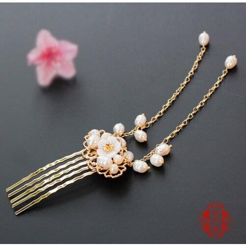 Pair vintage white Freshwater Pearls handmade tassel hair clip Hair comb accessories for kimono hanfu COSPLAY