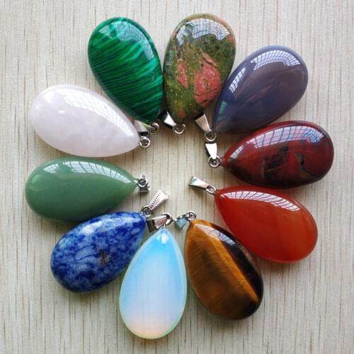 2018 fashion hot selling semi precious stone drop pendants 25x40mm Charms for necklaces making 10pcs/lot wholesale free shipping