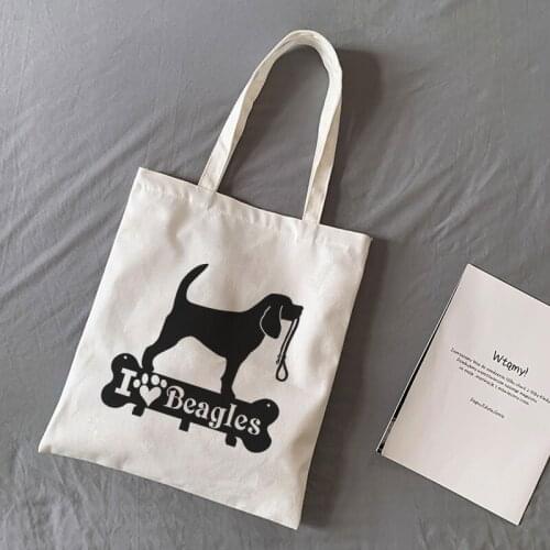Ulzzang Casual Crossbody Fun Retro Handbag New Fashion College Women Bag I Love Beagles Solid Color Printed Shopping Canvas Bags