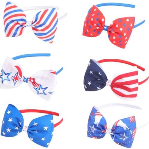 Bowknot Hair Bands For Girls Grosgrain Ribbon Printed Red Blue Bow Narrow Headband Kids Hair Accessories Boutique Girls Headwear
