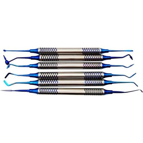 6Pcs Den tal Composite Resin Filling Spatula Titanium Plated Head Resin Filler Set Thick Handle Restoration Set Den tal Instrume