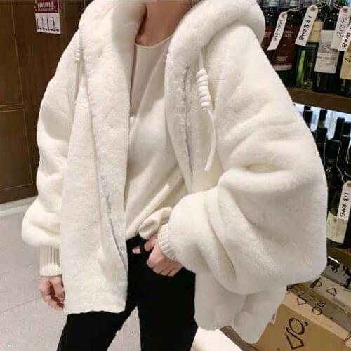 2021 new faux fur imitation fur womens coat with hood short fashion slim waterproof mink coat fake rabbit fur coat trendy women