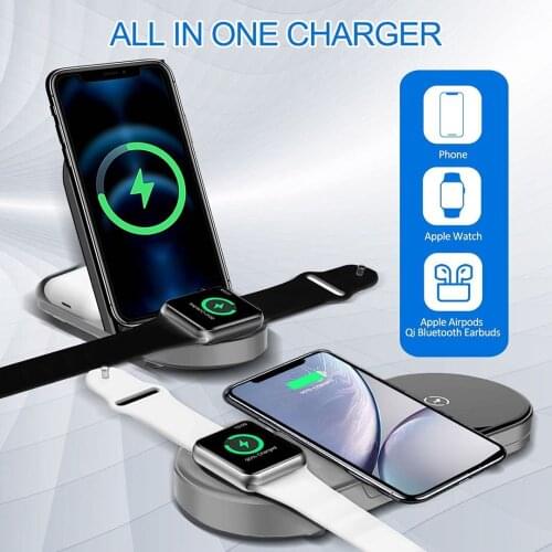 Foldable Wireless Charging Station 3 in 1, 15W Fast Wireless Charger for iPhone 12/11/X/XR/XS Max/8/8+, Samsung Galaxy Phones