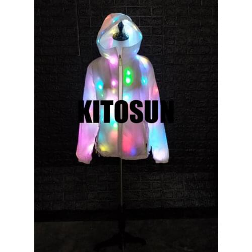 LED Luminous Faux Fur Coat Lady Bar Dance Show Nightclub Clothes light DJ Costumes. Christmas, Halloween Party, DIY Cospaly Suit