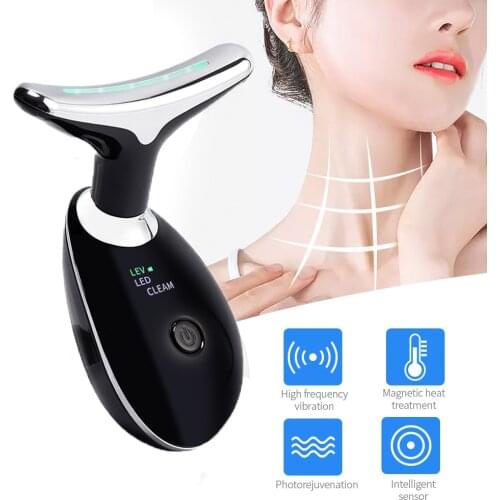 LED Photo Therapy Neck Massager Heating Vibration Remove Double Chin Face Lifting Anti Wrinkle 3 Colors Face Care Beauty Tool