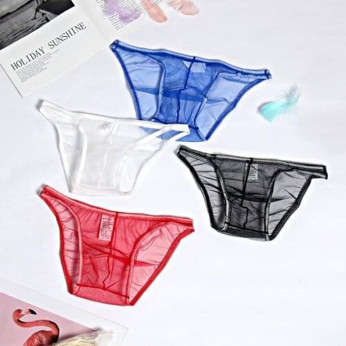4PCS Men BriefsTransparent Mesh Men Gay Addicted Underwear Gay Bikini Briefs for Men Push Up Penis Man Ice Silk Low Waist Briefs