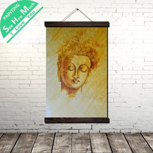 Vaguely Face Buddha Scroll Painting Canvas Vintage Poster and Prints Wall Art Pictures Living Room Bedroom Farmhouse Decoration