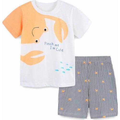 TUONXYE Summer Childrens Clothes For Boy Cartoon Crab T Shirt+Pants Kids Short Sleeve Clothing Set Teens Sport Tracksuit