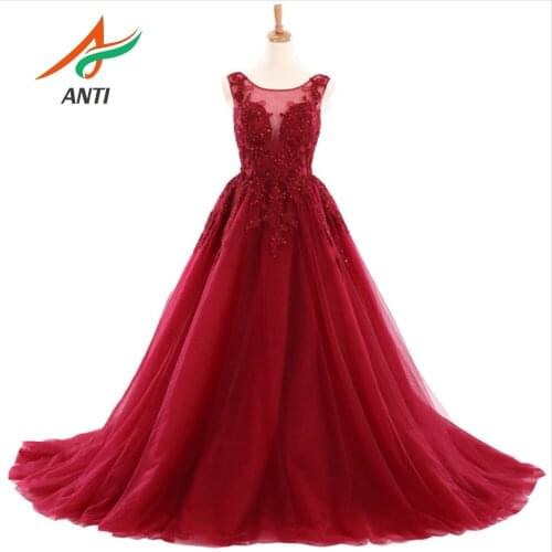 ANTI Long Evening Dress 2019 Luxurious Lace Beading Robe De Soiree Women Backless Floor Length Red Formal Evening Gowns In stock