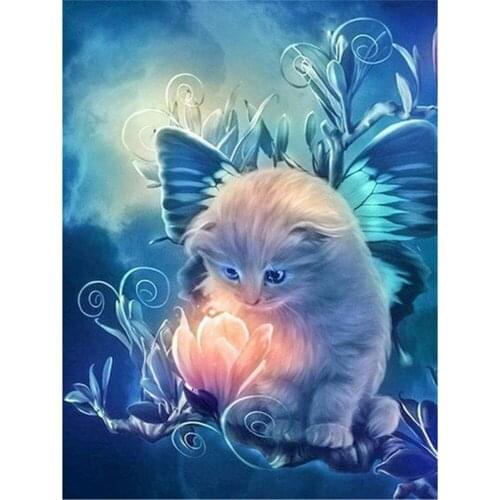 Animal Cat Flower Printed Canvas 11CT Cross-Stitch DIY Embroidery Patterns DMC Threads Sewing Painting Handicraft Package
