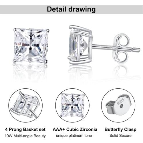 1 Pair Elegant Stud Earrings 100% 925 Original Silver Jewelry Zircon Earrings 4-8mm Fashion Simple Accessories