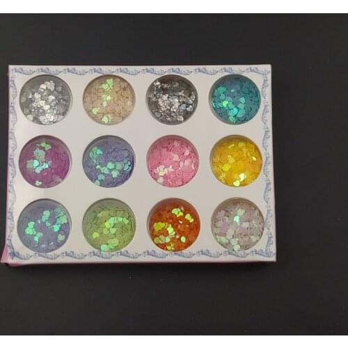 12 pots/set Candy Color Sparkle Nail Sequins Glitter Flakes Nail Art Decoration For Tips Gold Silver