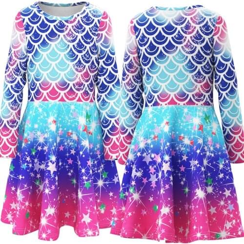 2021 Girls Dress Costumes Casual Children Spring Long Sleeve Fashion Print Kids Dress Up Clothing For 2-10 Years