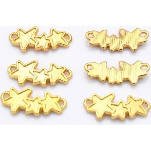 30pcs/lot 20x8mm Gold Color Plated Stars Connector Charm Pendant DIY Handmade Jewelry Accessories