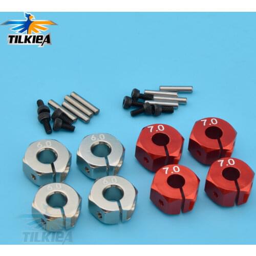 4PCS 12mm Aluminum Wheel Hex Hubs Adapter Thickness 6.0mm / 7.0mm with Axle Pins Screw for HSP RC Rock Crawler Truck