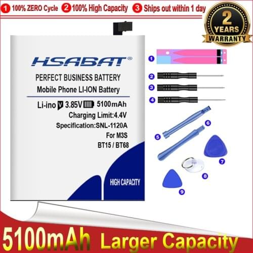 HSABAT 5100mAh Top BT15 Battery for Meizu M3 M3S / M3S mini Y685Q M688Q M688C M688M M688U BT68 free shipping