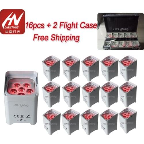 16pcs battery par 6x18W Wireless RGBWA UV LED uplighting with rechargable flycase