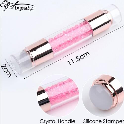 ANGNYA Two-color Nail Stamper Pink Crystal Handle Jelly Nail Stamper Manicure Stamp Template Tools for Stamping Polish Printing