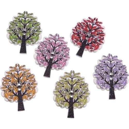 Free Shipping Retail 30pcs Random Mixed 2 Holes Cartoon Tree Pattern Wood Sewing Buttons Scrapbooking 23x30mm F0108