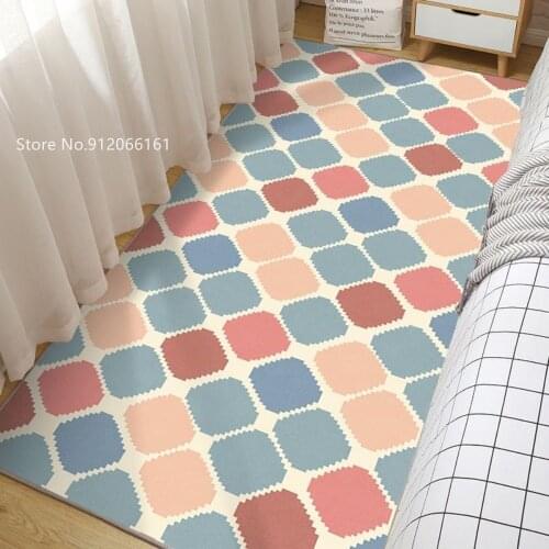 Color Plaid Rectangle Carpet Bedroom Bedside Blanket Artistic Line Thickened Long Bed Mats Simple Home Textile Cute Room Rug