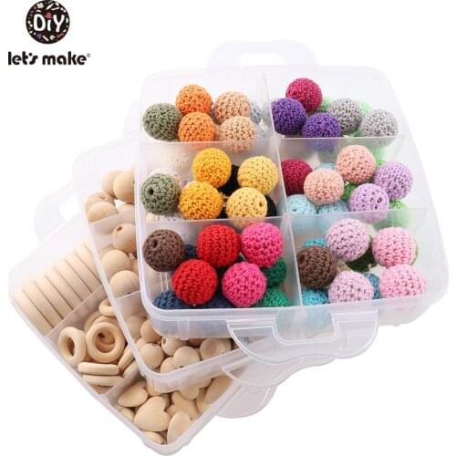 Lets Make Wooden Teether DIY Nursing Jewelry Combination Package Crochet Beads Round Geometric Wooden Beads Wood Ring Teether