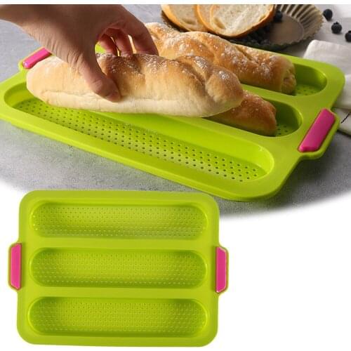 Long Loaf Baking Tray Food-Grade Silicone 3-Loaf Non-Stick Perforated Baguette Pan Baking Mold For French Bread Breadstick