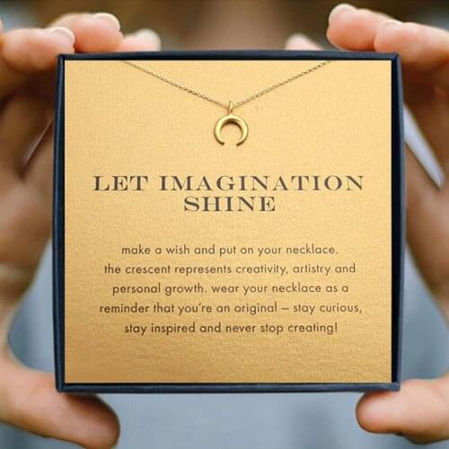 Icareu Golden Horns Crescent Pendant Necklace Shine Girl Alloy Clavicle Women Short Chain Wish Card With Black Gift Box Jewelry