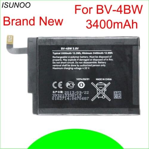 ISUNOO 10pcs/lot BV-4BW BV4BW Battery Replacement For Nokia Lumia 1520 Battery 3400mAh Batteries
