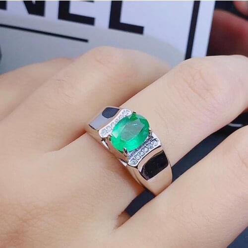 Natural emerald ring Free shipping 925 sterling silver 5*7mm gemstone Fine jewelry for man