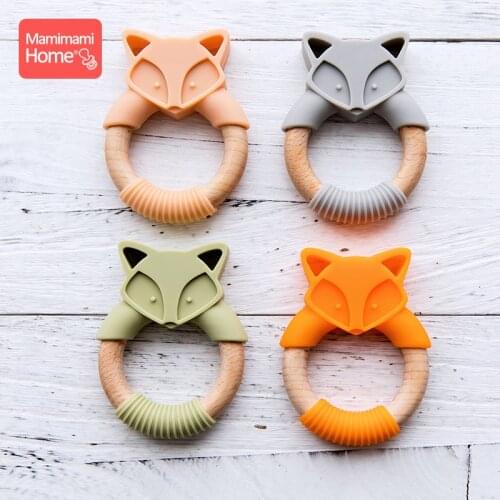 Mamihome baby wooden teether ring fox silicone rodent wooden blank teether ring Food grade Silicone Childrens goods nurse gift