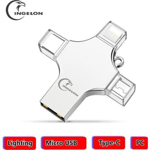 Metal Pendrive USB Flash 64GB 32GB 16GB Memory Stick 128 go otg Type c Micro USB C Stick 256GB For USB iphone 7/5/X/6/6s ios