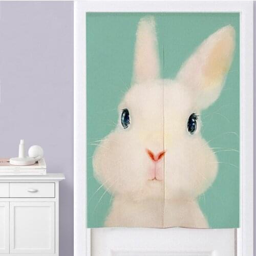 Cute Rabbit Pig Dog Bear Animals Printed Door Curtains For Living Room Bedroom Door Decoration Linen Fabric Curtains