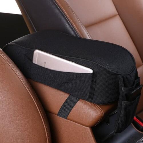 Universal Car Armrest Cushion Pad Auto Vehicle SUV Center Console Memory Foam Armrest Pillow with Phone Holder Storage Bag