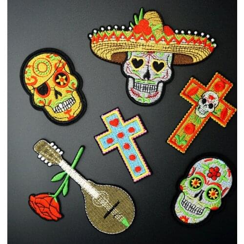 Skull Cross Embroidered Patch for Clothing Iron on Sew Applique Cute Fabric Clothes Shoes Bags DIY Decoration Patches