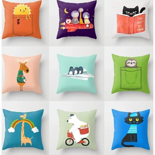 2021 New Cartoon Animal Pattern Peach Skin Pillowcase Casual Fashion Fabric Home Bedside Sofa Waist Cushion Pillow 45*45 cm
