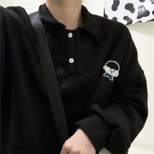 New Autumn Hoodie Women College Style Hoodie Loose Lapel Long Sleeve Pullover Cartoon Dog Embroidery Hoodie Casual Hoodie