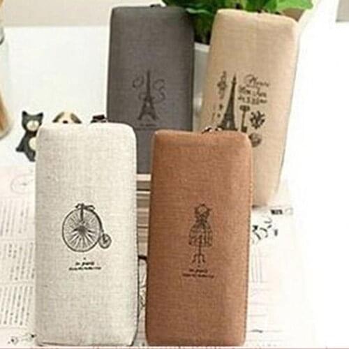 New Retro Canvas Pencil Pen Case Cosmetic Makeup Coin Pouch Zipper Bag Purse