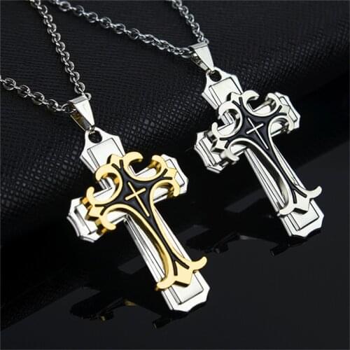New Vintage Stainless Steel Cross Necklaces Pendant For Men Necklace Gold Silver Color Hip Hop Necklace Male Jewelry Gift