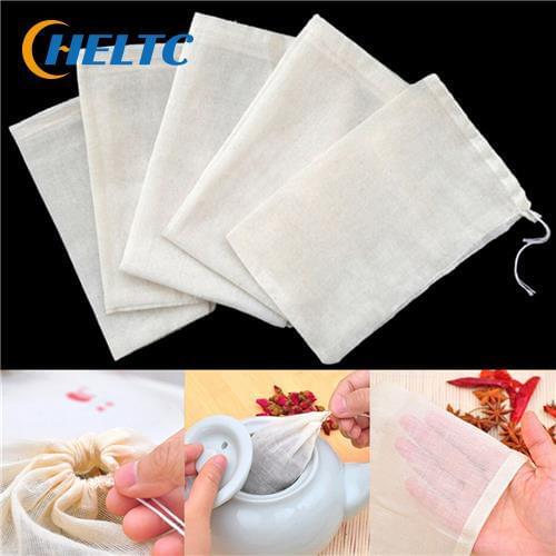 1pc/10Pcs Cotton Tea Bags Muslin Drawstring Straining Bag for Tea Herb Bouquet Spice 8x10cm Coffee Pouches Tools Home Garden