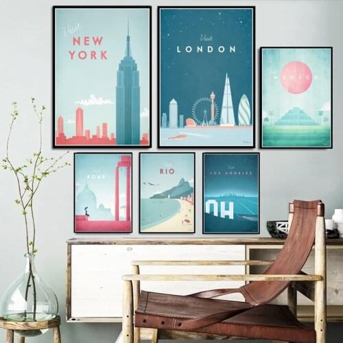 Minimalist New York Travel City London Los Angeles Mexico Poster Prints Painting Wall Art Pictures Living Room Home Decoration