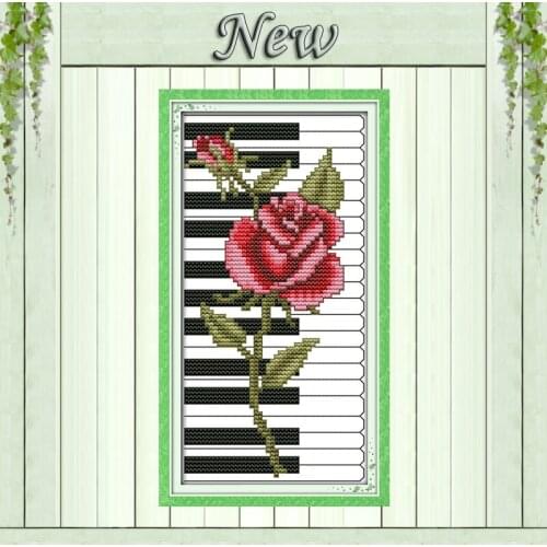 Rose piano red flowers home decor paintings counted printed on canvas DMC 14CT 11CT Cross Stitch Needlework Sets Embroidery kits