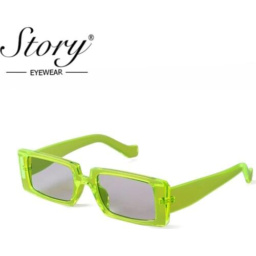 Story vintage green rectangle sunglasses women men brand designer fashion Leopard square sun glasses gafas de sol mujer S77134H