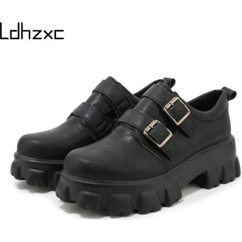 LDHZXC Fashion Buckle Fall Shoes for Women Heels Platform Shoes Leather PU Women Pumps Ankle Strap Shoes Comfortable